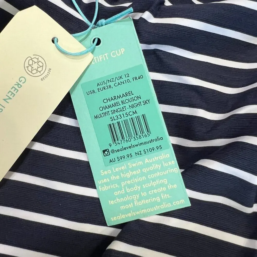 Sea Level Chamarel Blouson Multifit Singlet SIZE 8 Night Sky Stripe Tankini Top